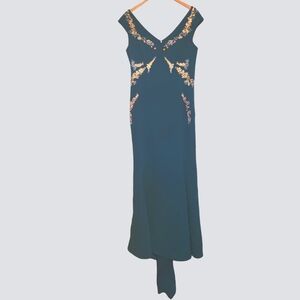 Zac posen teal with bread decor dress